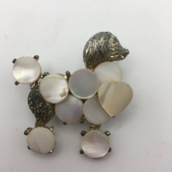 Poodle Brooch Mother Of Pearl Circles Discs Shell Pin 3D 1950s Vintage Fancy - Picture 4 of 11